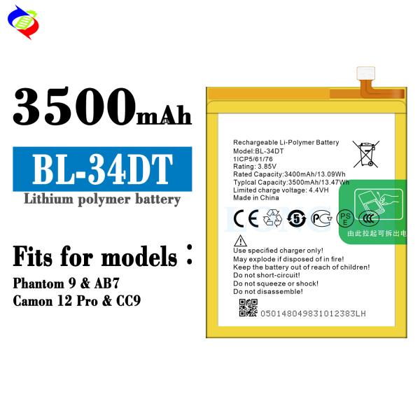 BL-34DT 3.85V 3500mAh Batería recargable para el Tecno Phantom 9 CC9 AB7 Camon 12 Pro