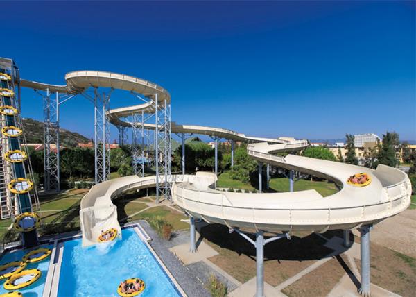 Fiberglass Tube Spiral Water Slide Red / Blue Swimming Pool Equipment
