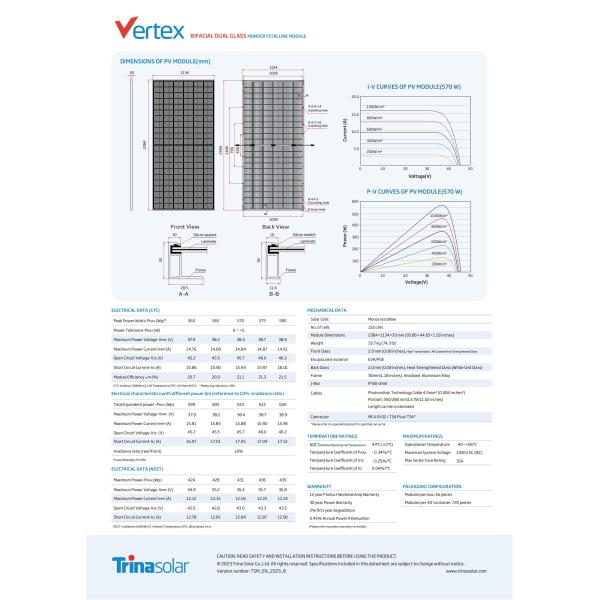 Double Glass Trina Solar TSM-DEG19RC.20 560W-580W Bifacial PV Solar Module Solar Panel