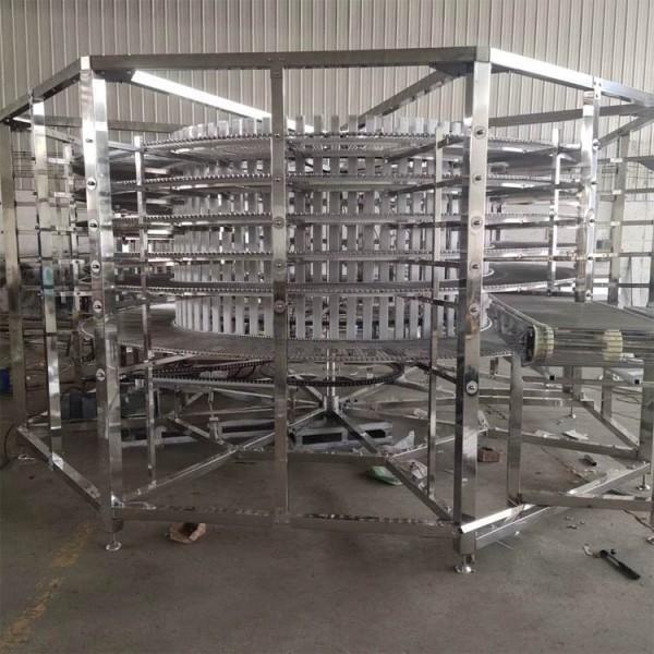                  Cookies Biscuit Hamburger Hotdog Bread Cakes Packages Bakery Equipment Spiral Air Cooling Modular Chain Roller Tower Conveyor             