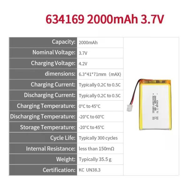 2000mAh 3.7V 500times Cycle Life Lithium Polymer Battery Pack Rechargeable Lipo Battery for Electric Forklifts