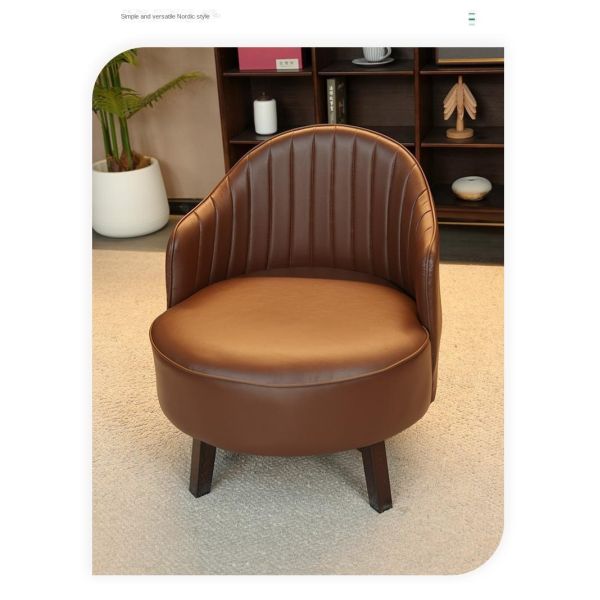 Retro Single Sofa Chair Balcony Leisure Backrest Chair Living Room Salon Comfortable Leather Seat Solid Wood Frame Accent Chair