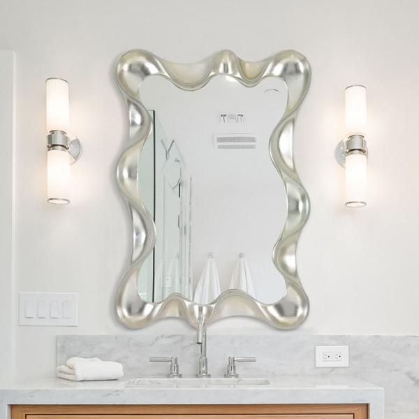 Wave Shape Wall Mounted Makeup Mirror Magnifying Silver Bathroom
