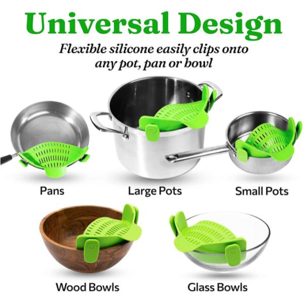 Adjustable Rice Clip On Silicone Colander For Pots And Pasta Strainer