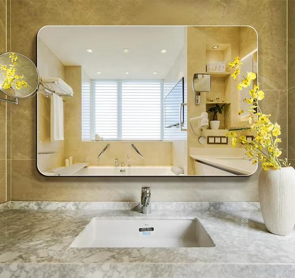 Contemporary Round Corner Square Frameless Mirror Without Light Anti Oxidant Polished Edge