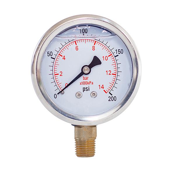 6.3cm 2in Lower Back Mount Liquid Filled Pressure Gauges 200Psi 1/4 BSPT