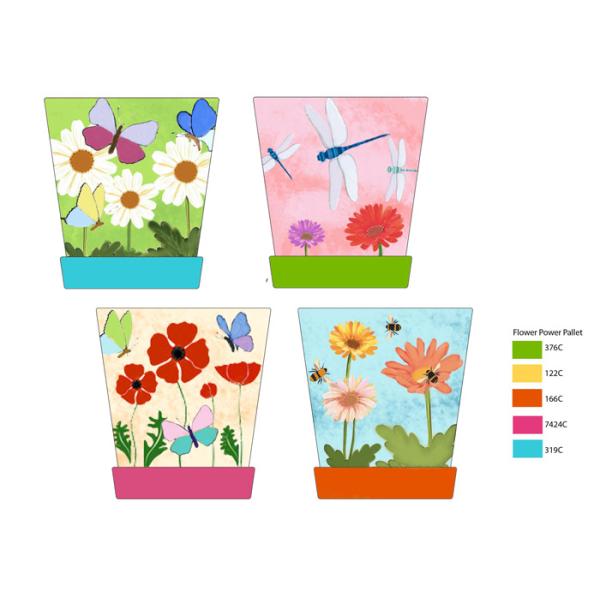 Dolomite Ceramic Garden Planters 6 inch flower pot Hand Painted with Attached Saucer