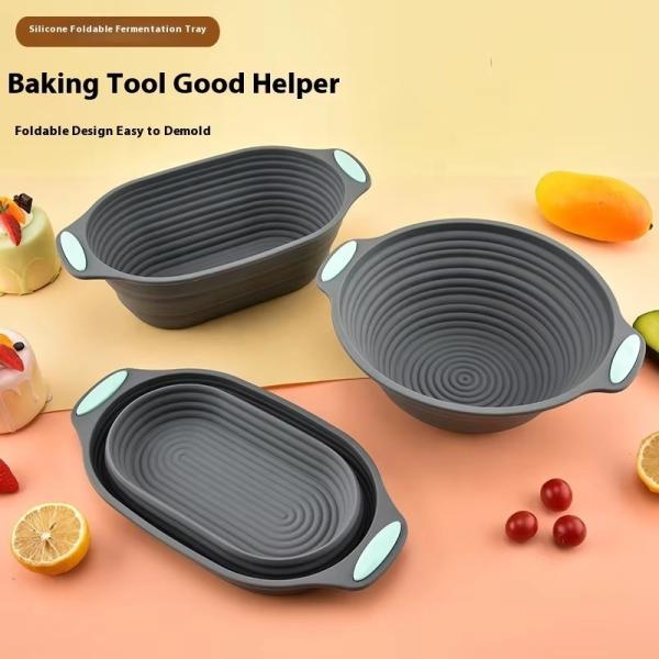 Premium Silicona Acidez de Prueba de Pan y Cesta de horneado - Incluye Oval y redondo Cuencos Plegables (9.5 pulgadas) - Horno y lavadora de platos, regalos para panaderos artesanales
