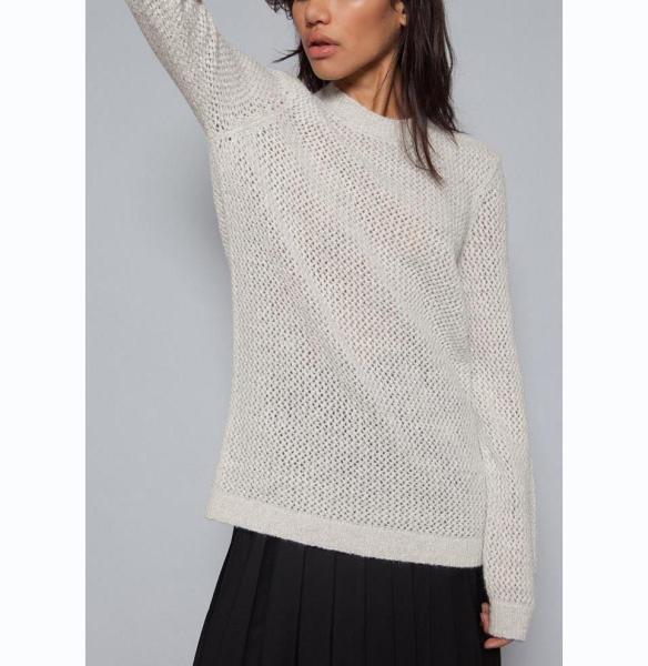 Full Cotton White Knit Pullover Sweater Lightweight Mesh Pointelle Dry Clean Only