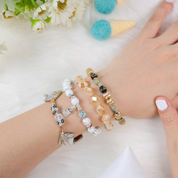 Bracelete de Shell Shambhala Ball Fort Beads com textura impressa preta da onda de água