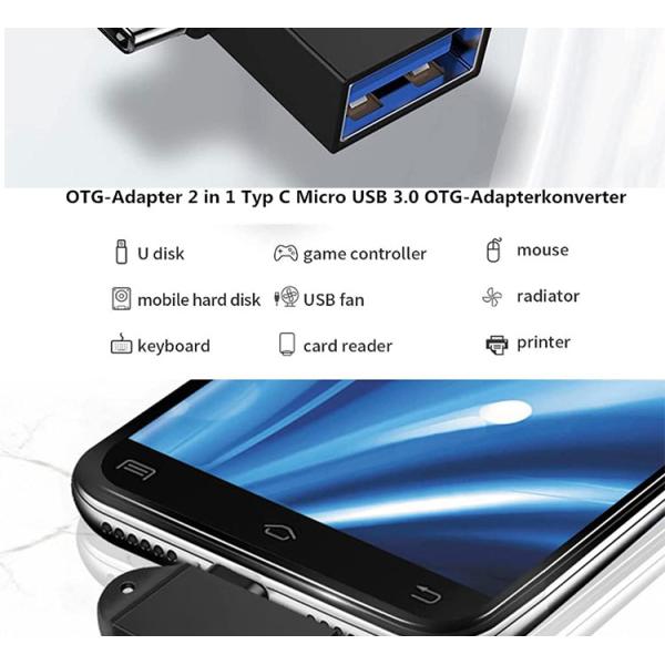 2 in 1 USB3.0 to Micro B Type C USB Converter OTG Adapter for Android Phone U Disk Mouse