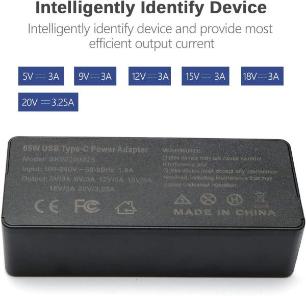 5V 9V 12V 15V 3A Laptop Power AC Adapter Lenovo 65 Watt USB C Charger