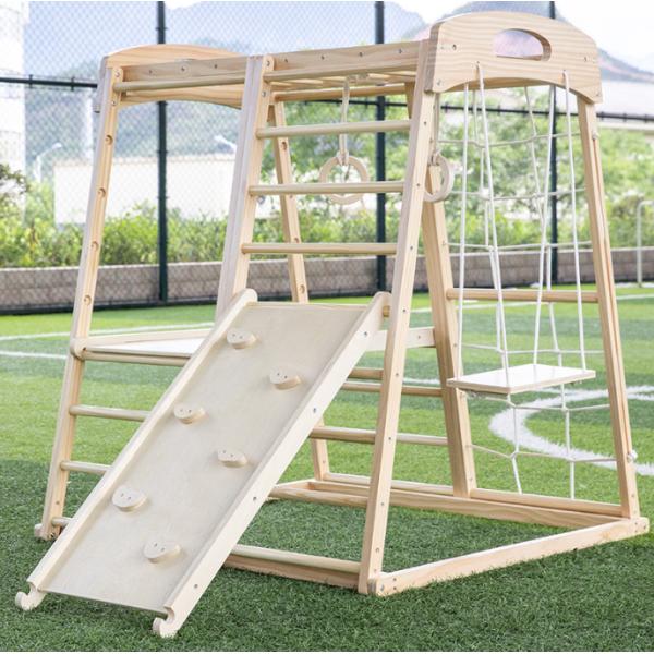 Children Gymnastics Wooden Climbing Frame Climbing Rocks Net Ladder Pull Up Bar Play Tent Indoor