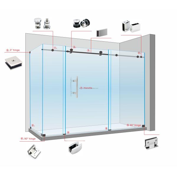 Зеркальная отделка Сдвижная стеклянная дверь оборудование для душевой двери