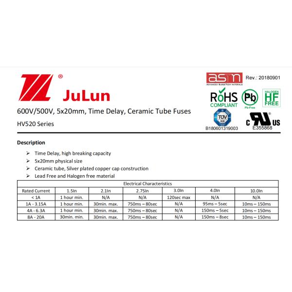 600V 500V 5x20mm Time Delay Ceramic Tube Fuses