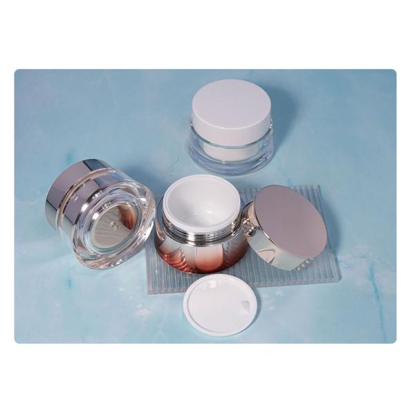 Contenedor de crema para el cuerpo de cuidado de la piel de lujo Embalaje 50 ml ABS Cap Acrílico Jar de plástico con pintura UV de oro brillante y tapa de metal