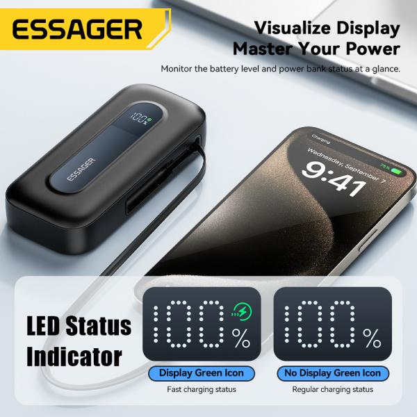 ESSAGER FS01 Series 1000 Mah USB-C Portable Charger Power Bank Acrylic Design 18W USB-C Input