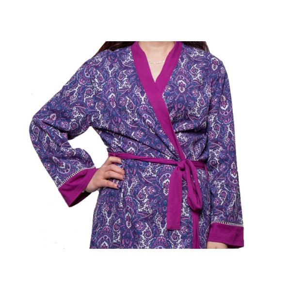 Purple Single Jersey Womens Summer Nightwear Cotton Long Night Robe With Solid Binding