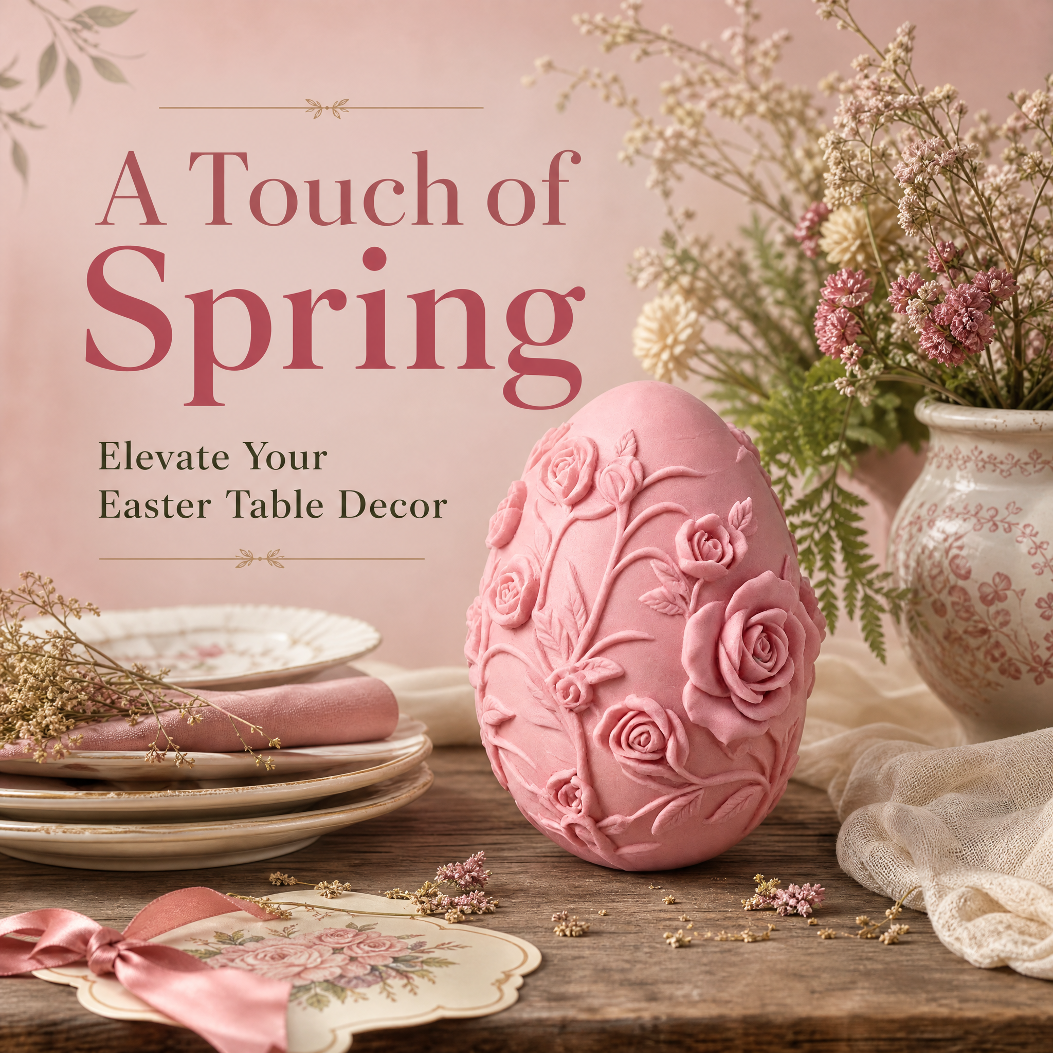 Table 3D Printed Arts Embossed Floral Easter Egg Sculpture Ornament
