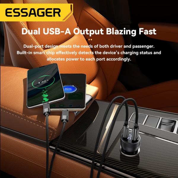 ESSAGER ES-CC18 シリーズ 73W USB-A 車用携帯電話充電器 プラケット 急速な車用充電器