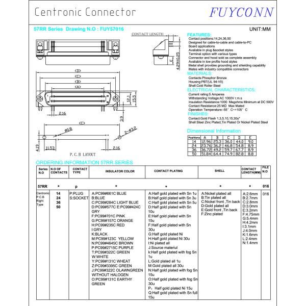 64 соединитель PCB Pin DDK Centronic мужской R/A с Boardlock аттестовал UL
