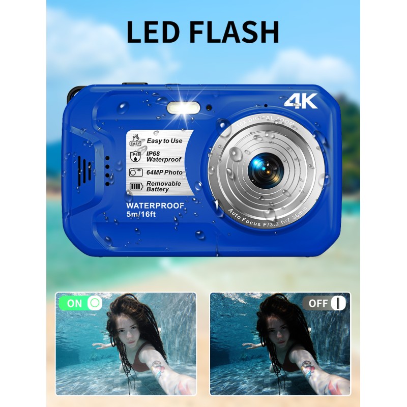 Retro Vintage  4K 64MP HD Waterproof Camera With IP68 5M Waterproof Auto Focus 16X Digital Zoom Underwater Camera for Snorkeling