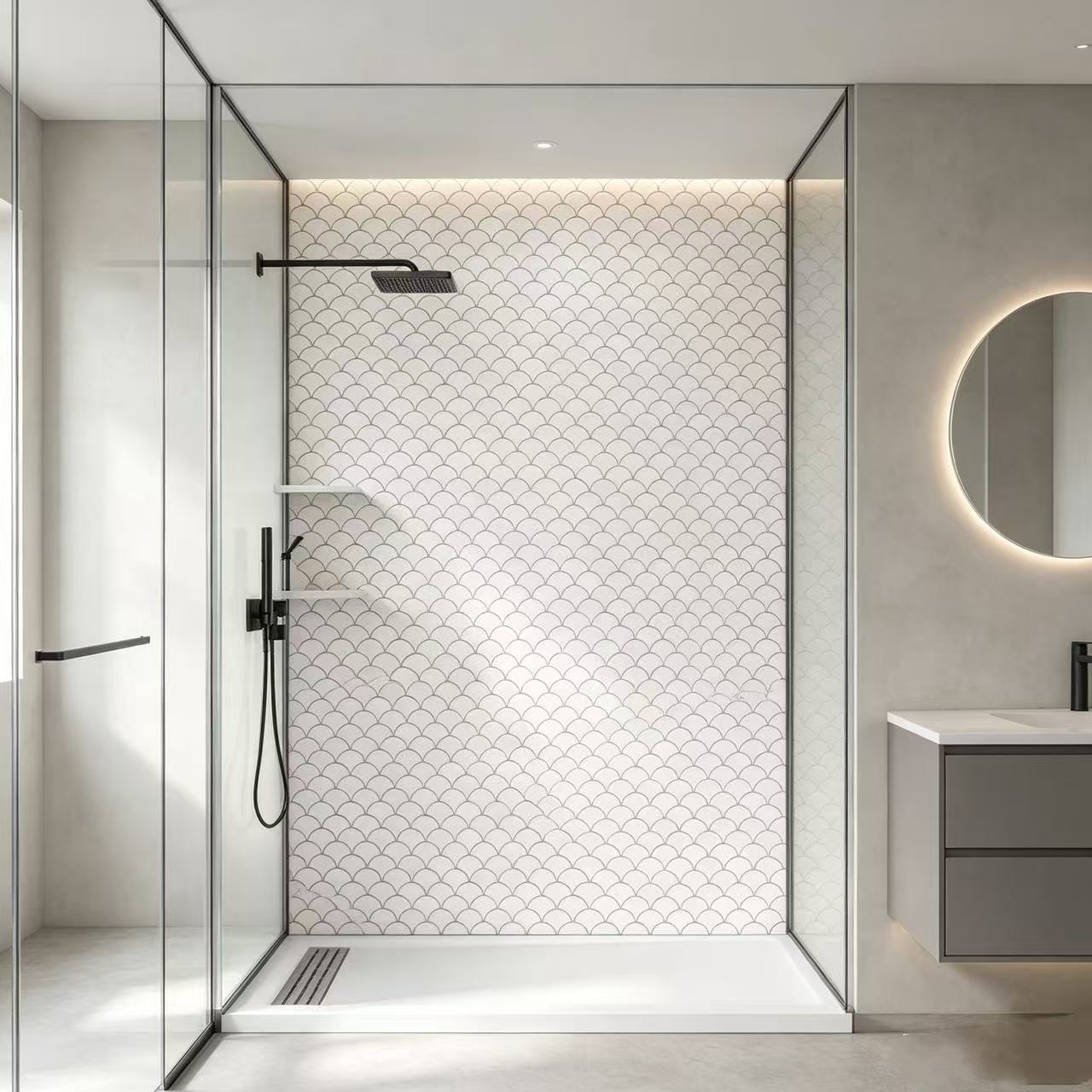 Seamless Mosaic Solid Surface Wall Panel Bathroom Shower Artificial Stone Moisture Proof