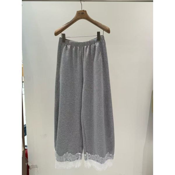 Stylish Lace-Trimmed Hem Knit Trousers, High-Quality Blended Fabric of 40% Lenzing™ Modal, 37% Cotton, 17% Polyester and 6% Spandex, Skin-Friendly Elastic Daily Knit Pants