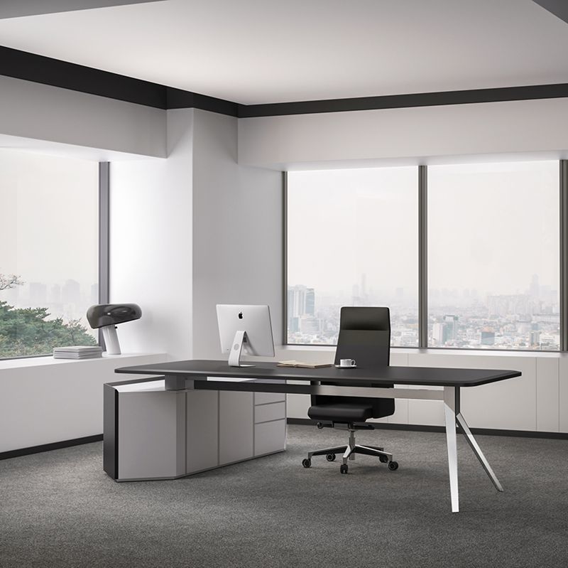 Metal Frame Executive Office Table Manager Office Table With Side Cabinet