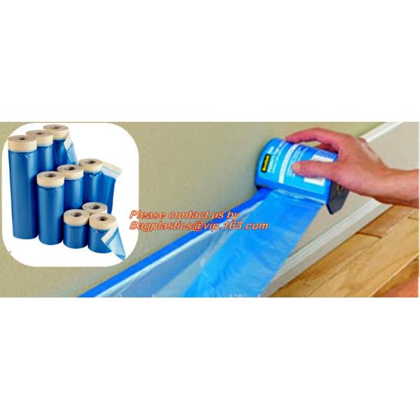 Disposable PE pre-taped self static cling masking film, Cover mask plastic drop film PE protection film with tape, BAGEA