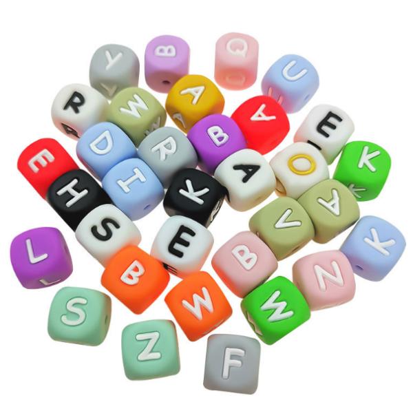 12MM Baby Chew Stress Relief Fidget Toys Non Toxic BPA Free Silicone Alphabet Beads