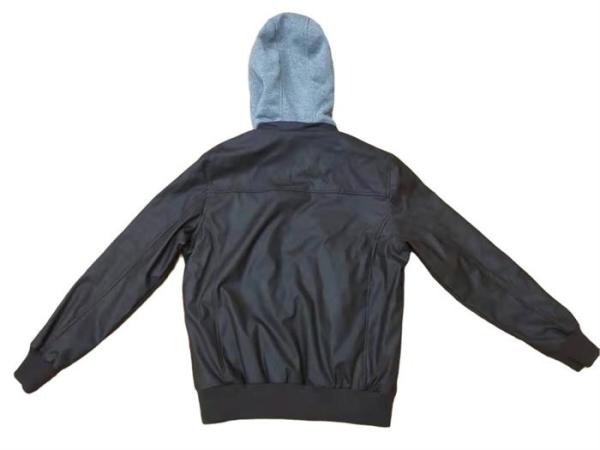 Short Mens Padded Leather Jacket With Fur Hood Padded Leather Coat