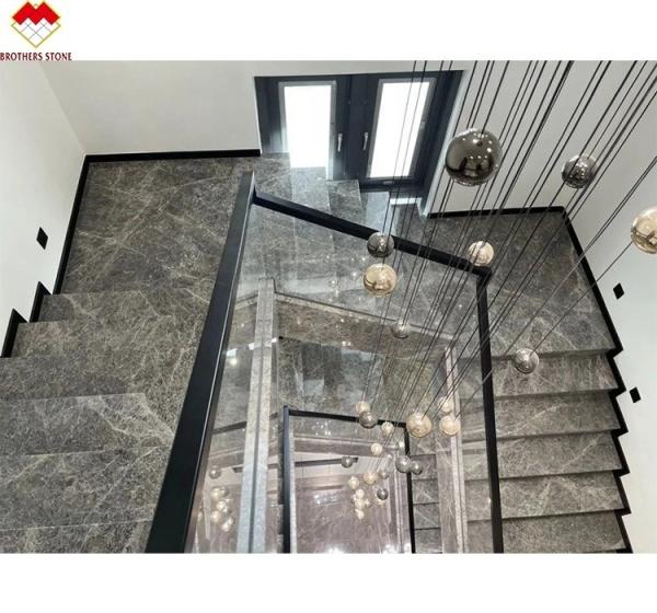 LED Stair Light Straight Spiral Marble Steps with Natural Marble Stone Stair Material