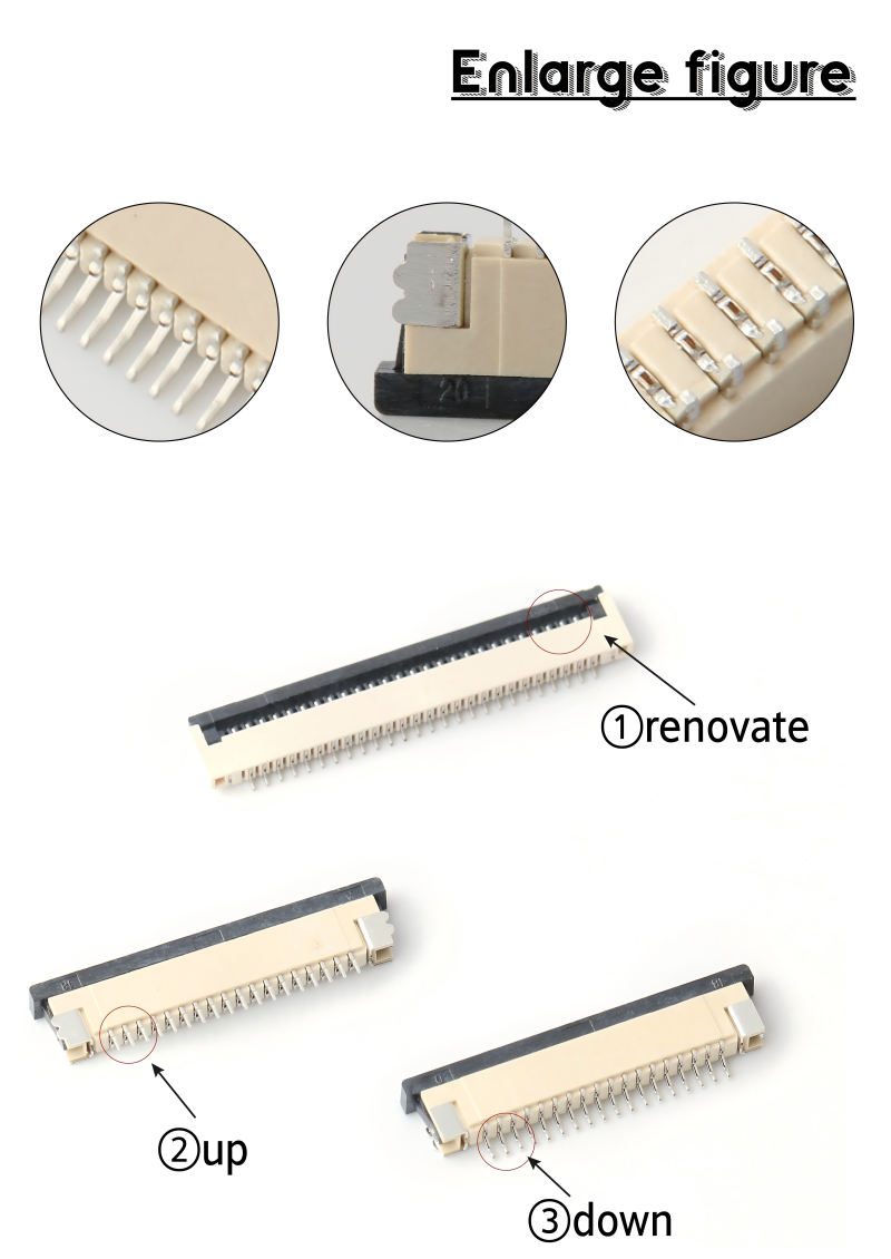 4-50 Pin 1.0mm Pitch FPC FFC Connector Vertical FPC To Board Connector