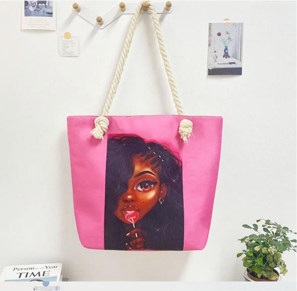 Mulheres Menina Bonita Mãe Regalo Canvas Tote Bag Compras Africano Negro Estilo Casual
