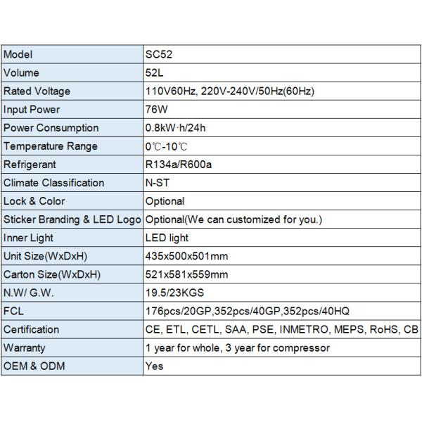 52L hot sale hotel mini bar white countertop Refrigerator/fridge SC52