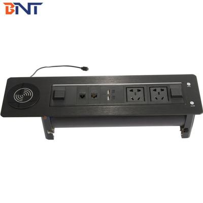 BNT New arrival multifunctional hidden table design desk outlet box brush sliver automatic flip up desktop outlet