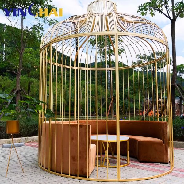 Polished Custom Stainless Steel Products Decoration Birdcage Booth For Hotel