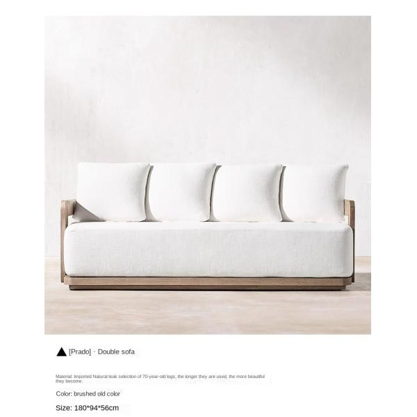 Solid Teak Wood Garden Sofa Set Outdoor Lounge Bed With High Rebound Sponge Cushion