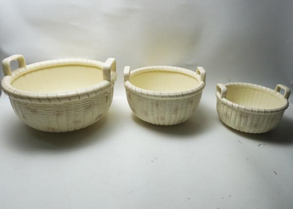 Dolomite Ceramic Houseware Ceramic Nesting 3 Embossed Basket Bowl With Ear