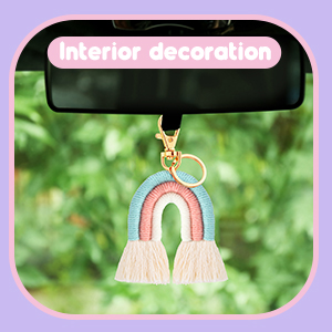 Rainbow Keychain Macrame Weaving Rainbow Tassel Keychains Car Keyring Holder Jewelry for Bag Wallet Purse Women