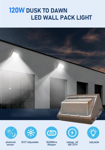 Lâmpada de parede LED comercial de exterior Slim com fotocélula 40W 45W 60W 80W 100W 120W IP65