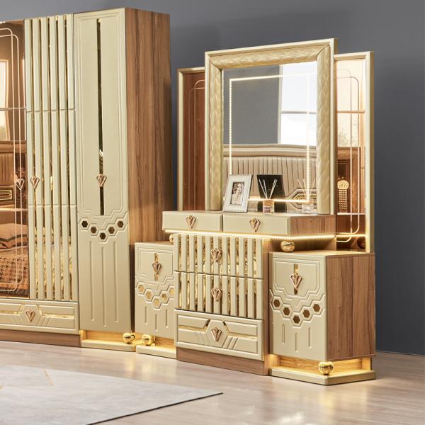 2025 New Modern Design King Size Double Leather Bed Suite Master Room Full Set Luxury Wooden 5 Piece Home Furniture Bedroom Sets