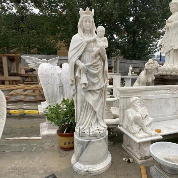 White Marble Religious Saint Francis Sculpture Statues With Wolf Life Size Outdoor Hand Carved