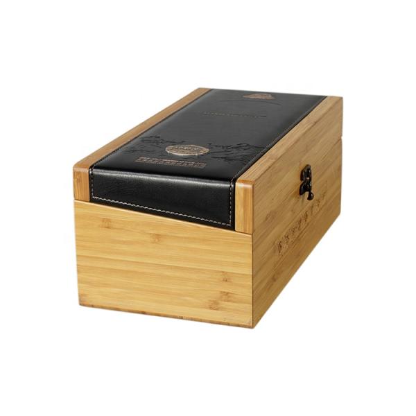 Customized Wine Crafts Natural Bamboo Wood Wine Gift Box With PU Leather