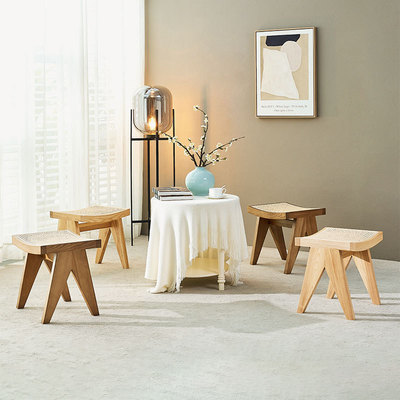 New Design Modern Solid Wood Chair Rattan Bench Leisure Dining Chair Bed Footstool Shoe Bench