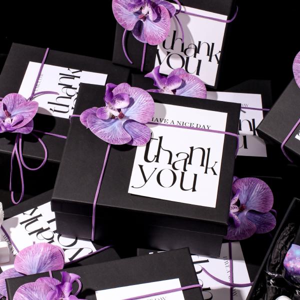 Customizable Corporate Gift Box Black Purple Orchid Design