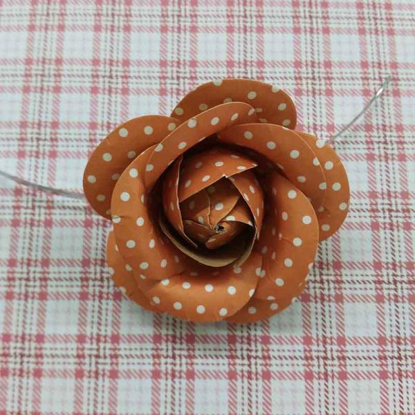 Handmade Brown Fabric Craft Flowers DIY Home Decorations With Printed Dot