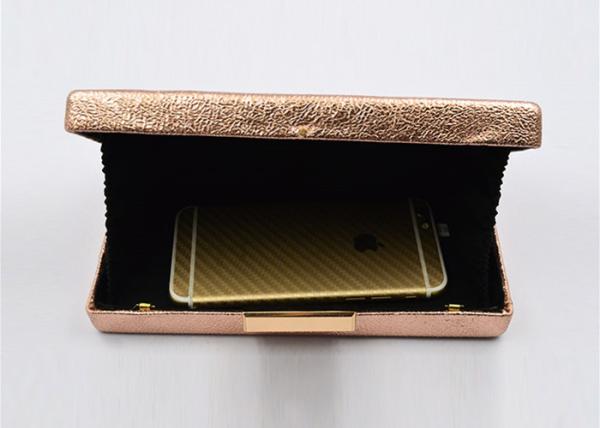 Box Shape Metal Buckle Ladies Evening Clutch Bags Leather Senior Golden Color