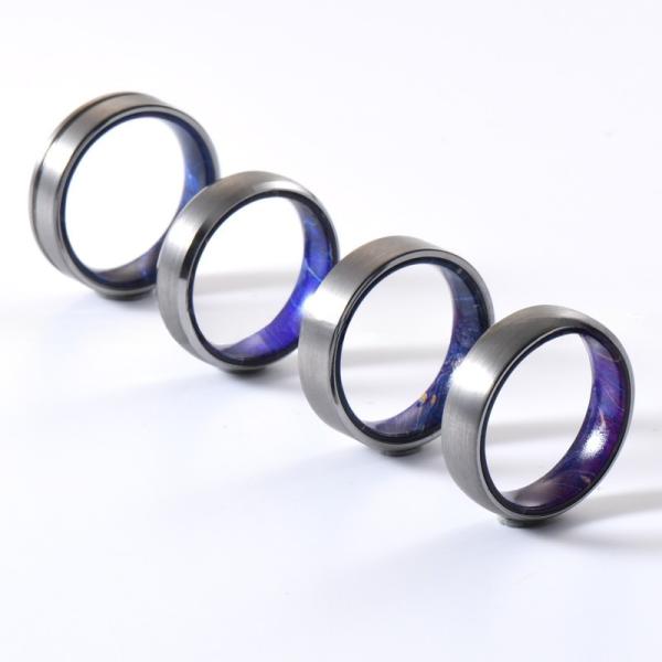 Sample Making 6mm Brushed Silver Tungsten Carbide Rings Inlay Blue Purple Box Elder Wood Flat Dome Beveled Edge Wedding Band